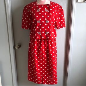 Vintage Red White Polka Dot Skirt and Shirt Set